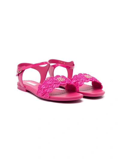 Dolce & Gabbana Teen Logo-plaque Sandals In Pink