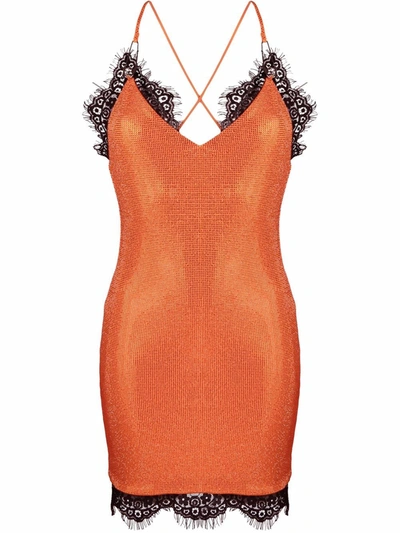 Philipp Plein Lace-trim Crystal-embellished Mini Dress In Orange