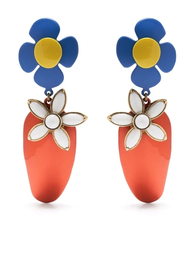 Saint Laurent Flower And Strawberry Clip-on Earrings In Rot