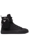 Prada Re-nylon Pouch Detail High-top Sneakers In Schwarz