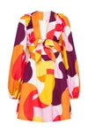 Rebecca Vallance Del Rio Bow-embellished Linen-blend Mini Dress In Print