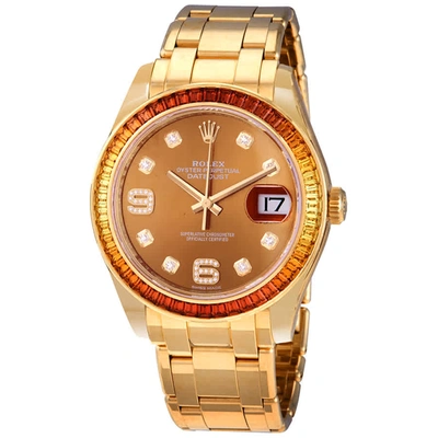 Rolex Pearlmaster 39 With Diamond Set 86348sajor In Cognac / Gold / Gold Tone / Orange / Yellow