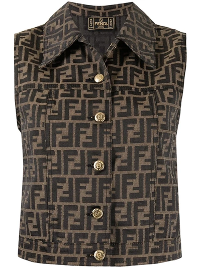 Pre-owned Fendi 1990s Zucca Button-down Vest In Brown