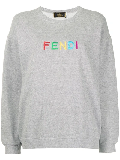 Pre-owned Fendi 1990s Logo-embroidered Sweatshirt In Grey