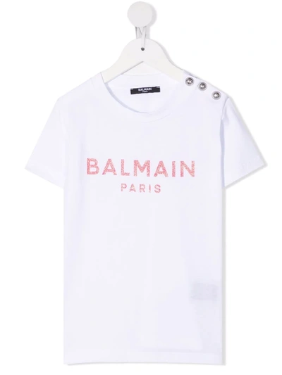 Balmain Teen Logo-print Cotton T-shirt In 白色