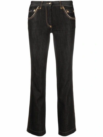 Pre-owned Dolce & Gabbana 1990s Contrast Stitching Bootcut Jeans In Black
