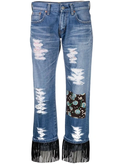 Pre-owned Junya Watanabe 1990s Fringed Cropped Jeans In Blue