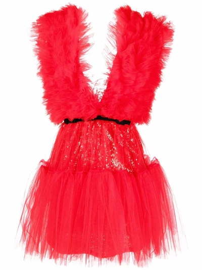 Alchemy Lia Ruffled Tulle Minidress In Red