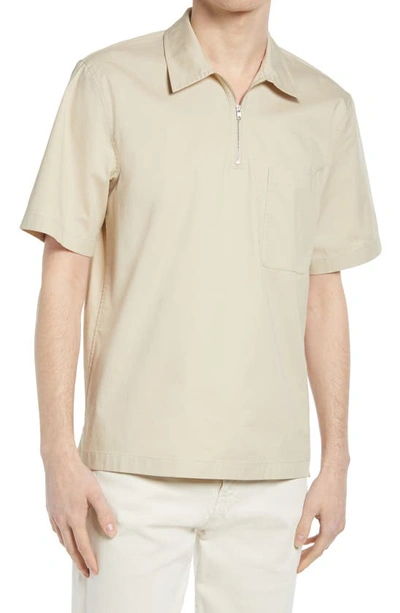 Club Monaco Popover Short Sleeve Quarter Zip Shirt In Tan