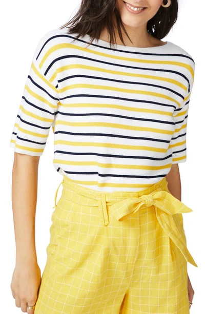Court & Rowe Court & Rose Stripe Boat Neck Sweater In Canary Gold