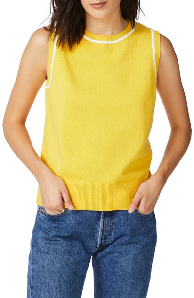 Court & Rowe Tipped Cotton & Silk Sleeveless Sweater In Canary Gold