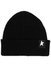 GOLDEN GOOSE STAR PATCH RIBBED BEANIE