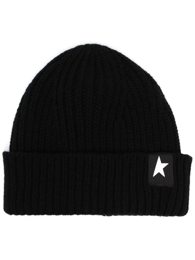 Golden Goose Black Wool Damian Star Collection Beret With Contrasting White Star