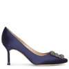 Manolo Blahnik Hangisi 70 Navy Satin Pumps