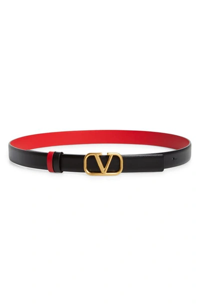Valentino Garavani Vlogo Buckle Reversible Leather Belt In Nero-rouge