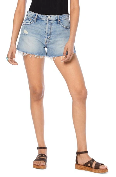 Mother The Tomcat Kick Fray Denim Shorts In Blue