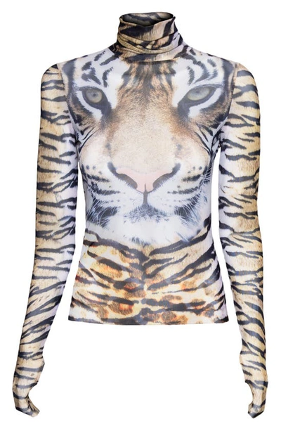 Afrm Zadie Semi Sheer Turtleneck In Wild Tiger