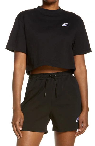 Nike Sportswear Short Sleeve Jersey Crop Top In Black/ White