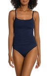 La Blanca Island Goddess Rouched Body Lingerie Mio One Piece Swimsuit In Navy In Indigo