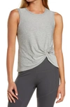 Beyond Yoga Front Twist Muscle Tank In Silver Mist