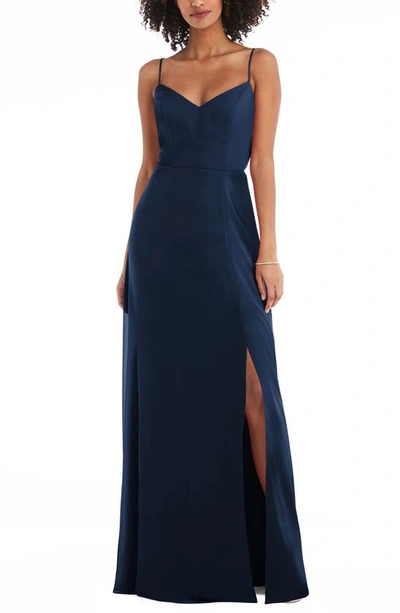 After Six Tie Back Cutout Chiffon Gown In Blue