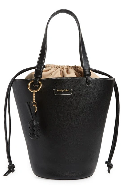 See By Chloé Cecilia Leather Drawstring Tote In Black