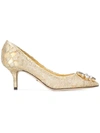 Dolce & Gabbana Bellucci Pumps In Lurex And Gold Lace With Brooch In Neutrals