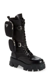 Prada Monolith Pouch-pocket Boots In Black