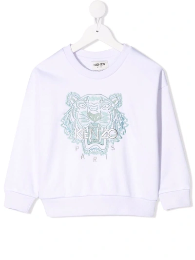 Kenzo Kids' Tiger-embroidered Cotton-blend Sweatshirt In White