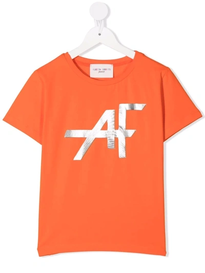 Alberta Ferretti Metallic-logo Print T-shirt In Orange
