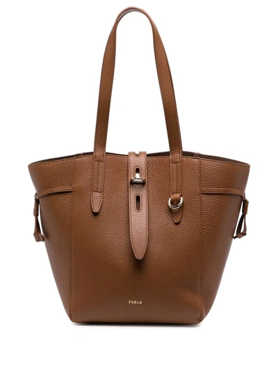 Furla Net Medium Leather Tote In Brown