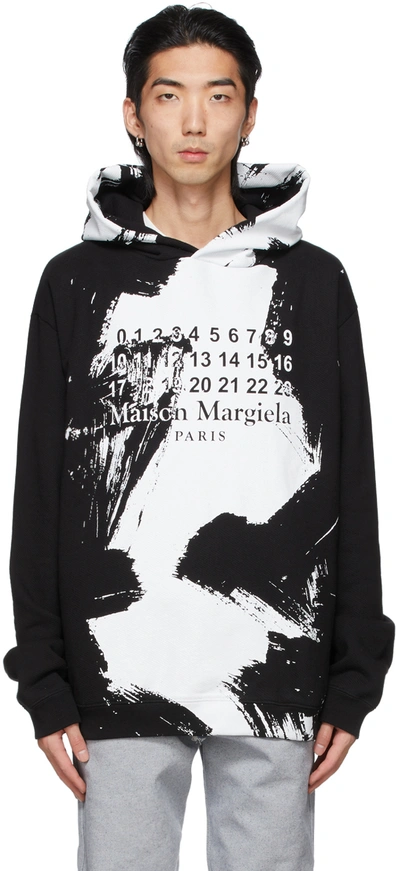 Maison Margiela Logo Painted Cotton Sweatshirt Hoodie In Black,white