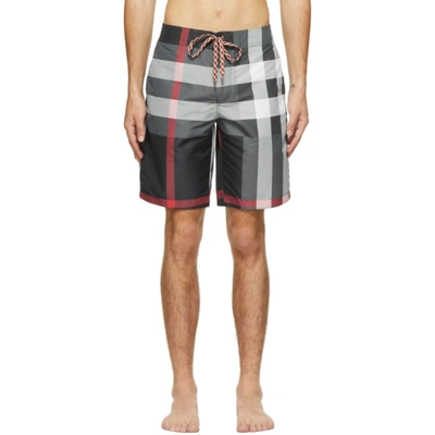 Burberry Breton Check Print Tech Swim Shorts In Grey