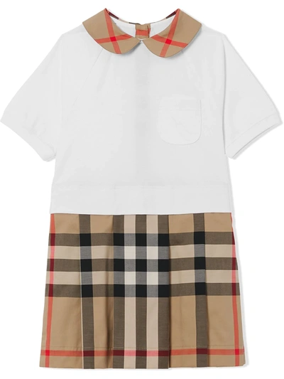 Burberry Kids' Archive Check弹力棉质连衣裙 In White