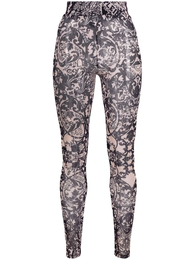 Philipp Plein New Baroque Printed Tulle Leggings In Nude