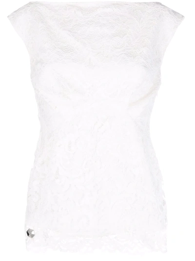 Philipp Plein Scalloped Lace Blouse In Nude