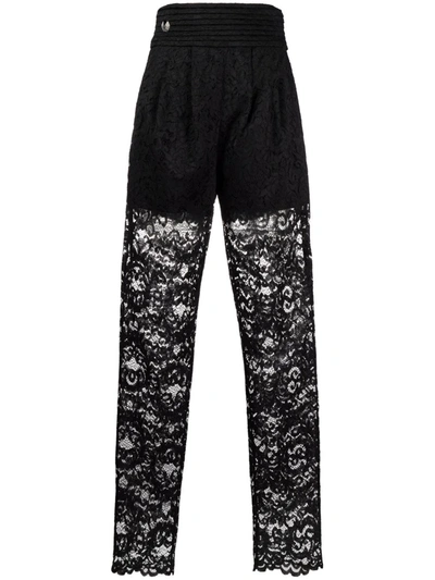 Philipp Plein High-waisted Lace-patterned Trousers In Schwarz