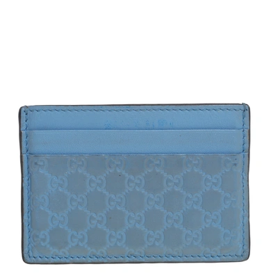 Pre-owned Gucci Blue Microssima Leather Card Holder