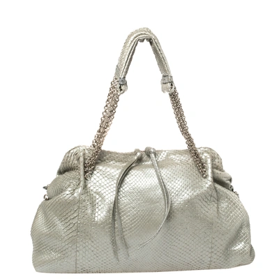 Pre-owned Bottega Veneta Silver Python Shoulder Bag