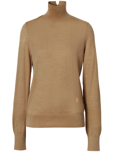 Burberry Embroidered-monogram Jumper In Camel