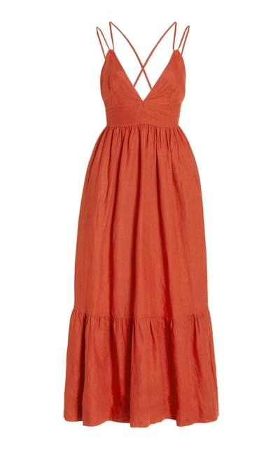Posse Women's Exclusive Lotus Tiered Linen Maxi Dress In Red | ModeSens