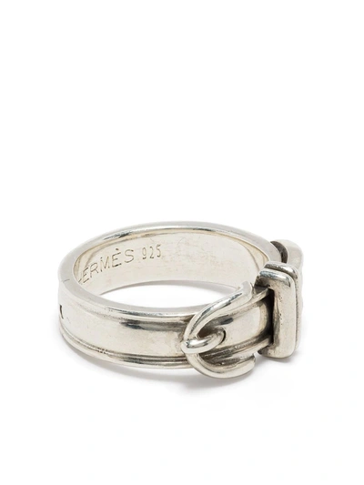 Pre-owned Hermes Belt Motif Ring In Silver