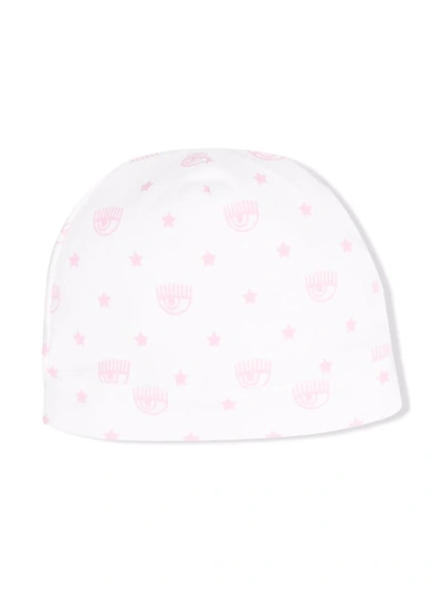 Monnalisa Babies' Blinking-eye Print Beanie In White