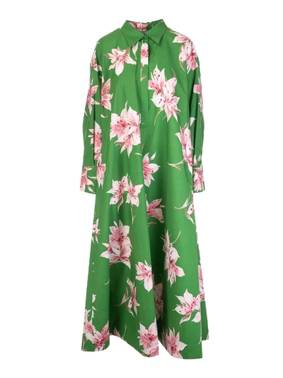 Valentino Floral-print Cotton-poplin Maxi Shirt Dress In Green