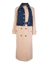 BURBERRY DENIM INSERTS TRENCH COAT IN BEIGE