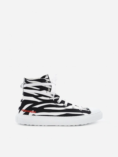 Dsquared2 San Diego Trainers In Cotton With All-over Zebra Print In Black