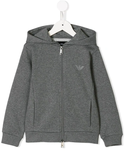 Emporio Armani Kids' Full-zipped Logo Hoodie In Grey