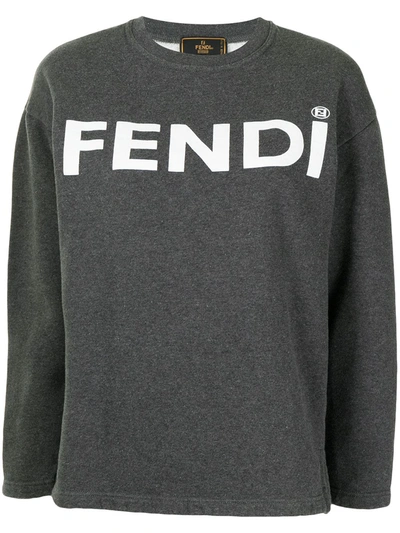 Pre-owned Fendi 1990s Logo Print Sweatshirt In Grey