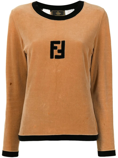 Pre-owned Fendi 1990s Logo Patch Long-sleeved T-shirt In Brown