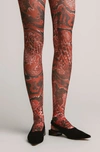 Ganni Recycled Printed Accessories Stockings In Red